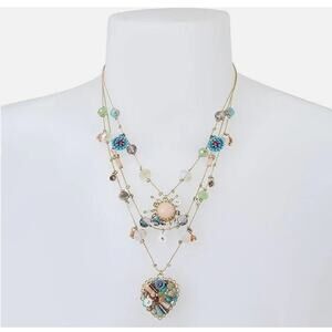 NWT Betsy Johnson woven heart layered necklace charms
